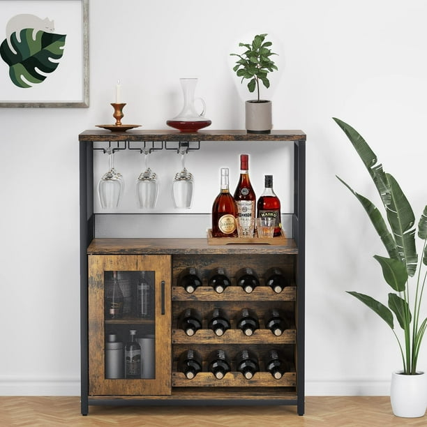 Sakiyr Home Bar Unit with Wine Rack and Glass Holder, Industrial