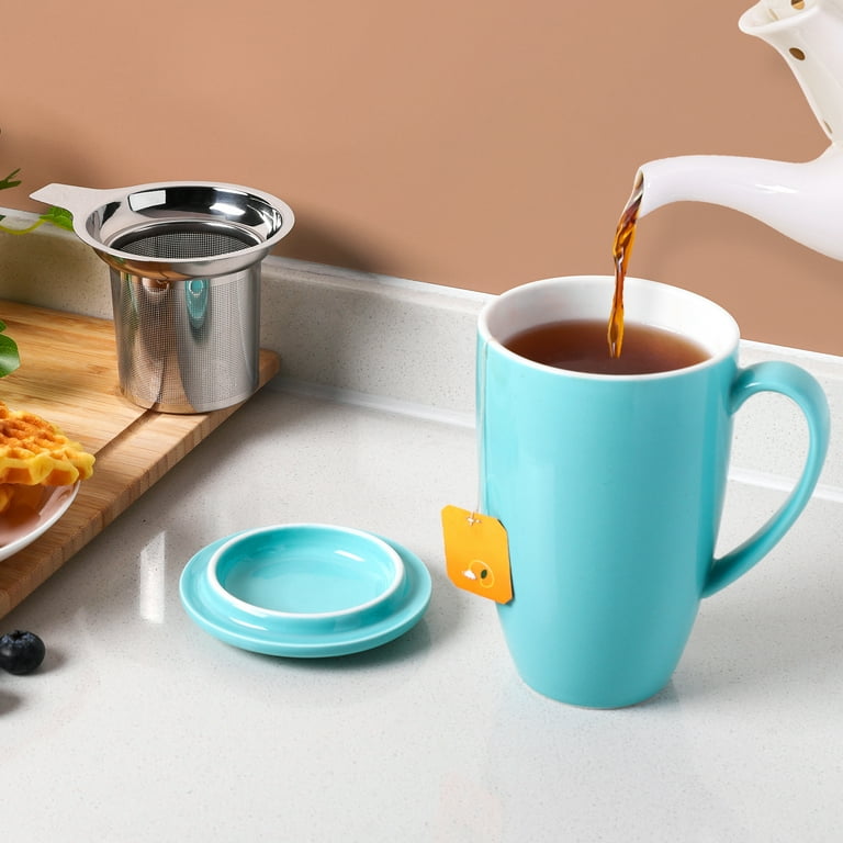 Heat Resistant Tea Mug, Wood Lid, Metal Infuser