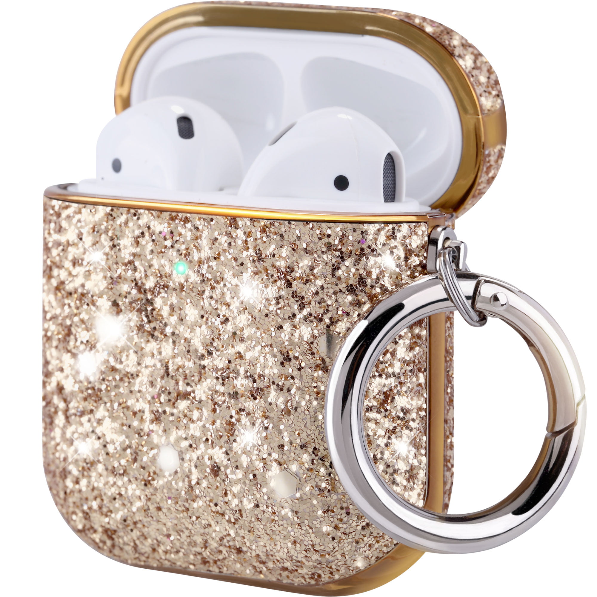 AirPods Pro Pearl Glitter Case Skin with keychain Compatible for AirPods 1 & 2,Shockproof Earbuds Case Cover Skin Leopard AirPod Case