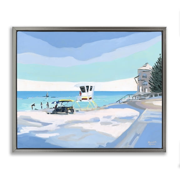 Stupell Industries Transitional Blue & White Beach Gray Floating Frame Canvas Art, 31 x 25, by Meredith Howse