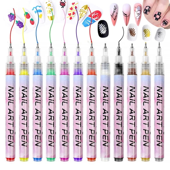 Set de 12 Plumas para Arte de Uñas Hinourisha para Niñas, Punta de 0.5 mm
