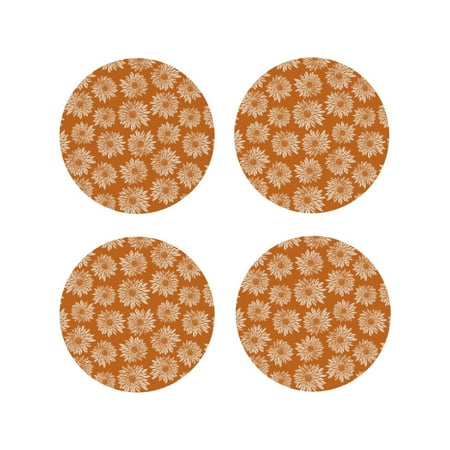 

Lukts Autumn Sunflower Warm Colors Print Leather Drinks Coasters Set of 4 Suitable or Drinks Furniture Protection and Easy Clean up-Round Shape