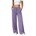 thumbnail image 5 of Women's Cotton Yoga Pants Wide Leg Straight, Mid Elastic Waist Stretchy Soft, Pockets Casual Solid Color, Lounge Workout Fitness Lounge Pants | VerBelle,Purple 2XL, 5 of 8