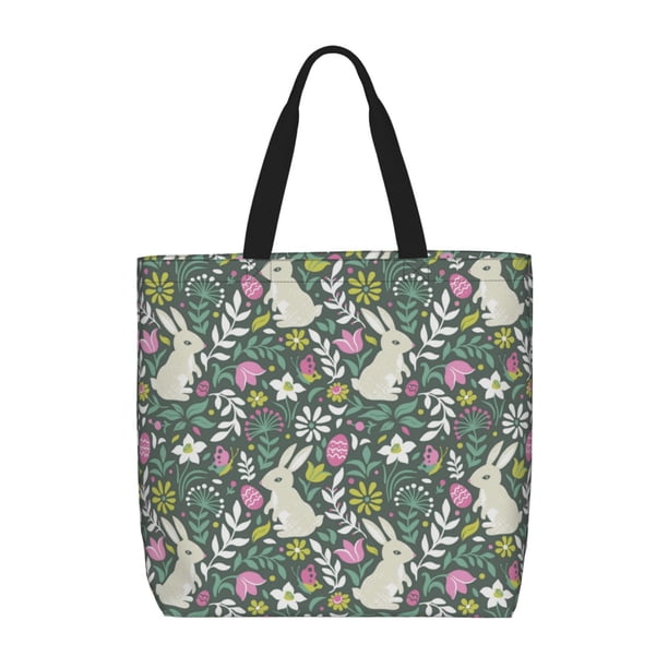 Easygdp Retro Bunny Floral Bolsa Tote para Mujer, Bolso de Hombro para Trabajo, Playa, Viajes, Compras y Supermercado