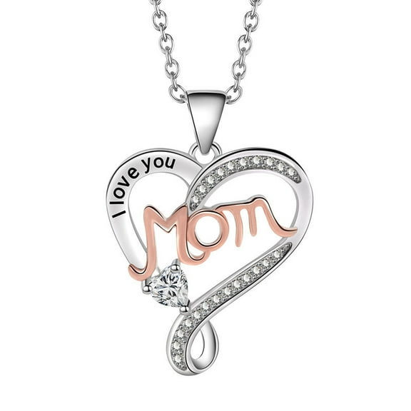 Mom Necklace 925 Sterling Silver Heart Pendant Mother Daughter Necklace For Mom Women Mama Grandma Mothers Day Necklace I Love You Mom Christmas Gifts Birthday Jewelry