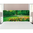 thumbnail image 1 of Garden Headboard, Garden with Tulip Flowers and Trees Springtime in Keukenhof Netherlands Europe, Upholstered Decorative Metal Bed Headboard with Memory Foam, Full Size, Green and Red, by Ambesonne, 1 of 4