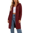 thumbnail image 2 of Otvok Women Hooded Cable Knit Long Cardigan, Open Front Long Sleeve Maxi Length Loose Sweater Coat with Side Pockets, 2 of 7