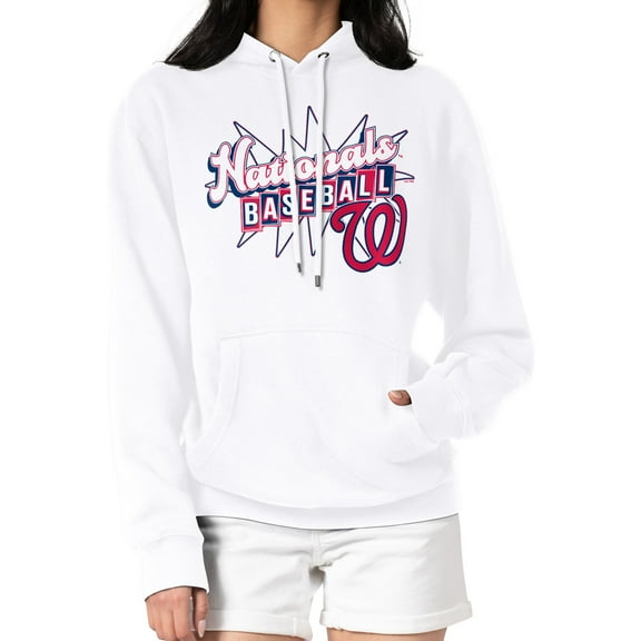 Women's Starter White Washington Nationals Drive-In Pullover Hoodie
