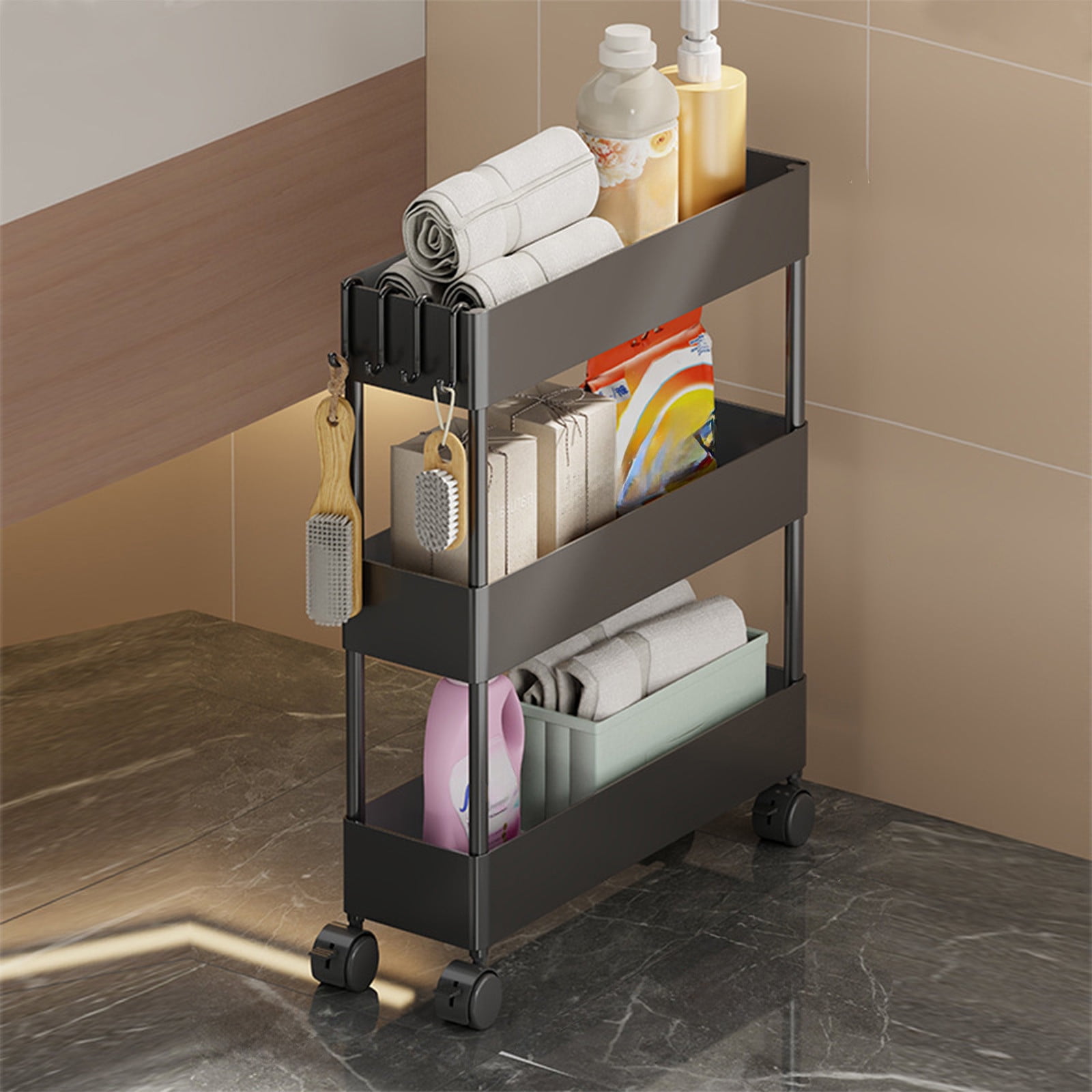 Viflosae Organizer Cart Small Rolling Cart Slim Space-saving Organizer Bathroom and Laundry Room Slot Organizer On Wheels for Organization and Storage