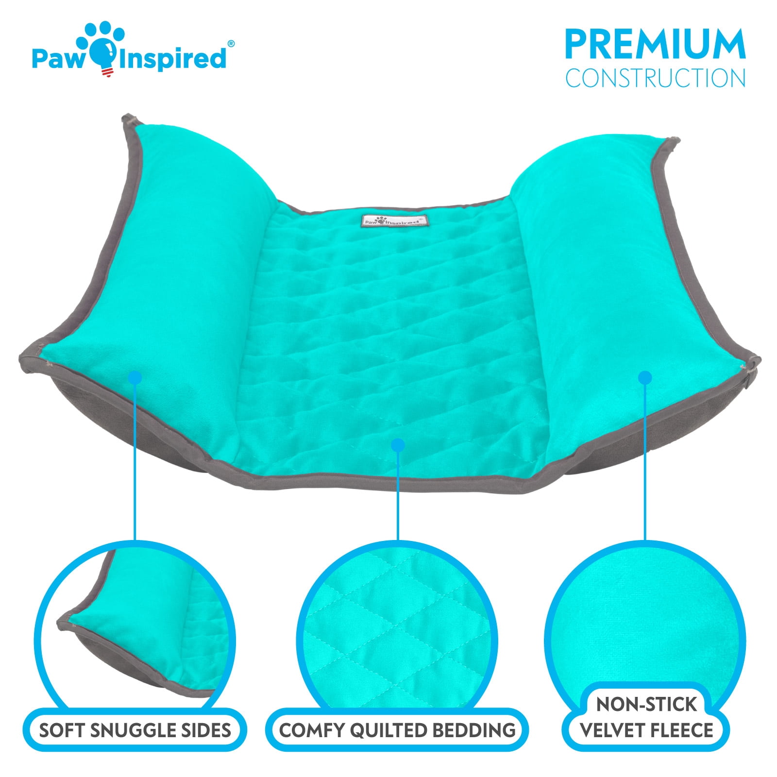 Paw Inspired 17x17" Snuggle Bunny Bed for Rabbits, Cat and Other Small Pets and Animals | Reversible Fleece Bedding with Padded Sides (Gray/Green)