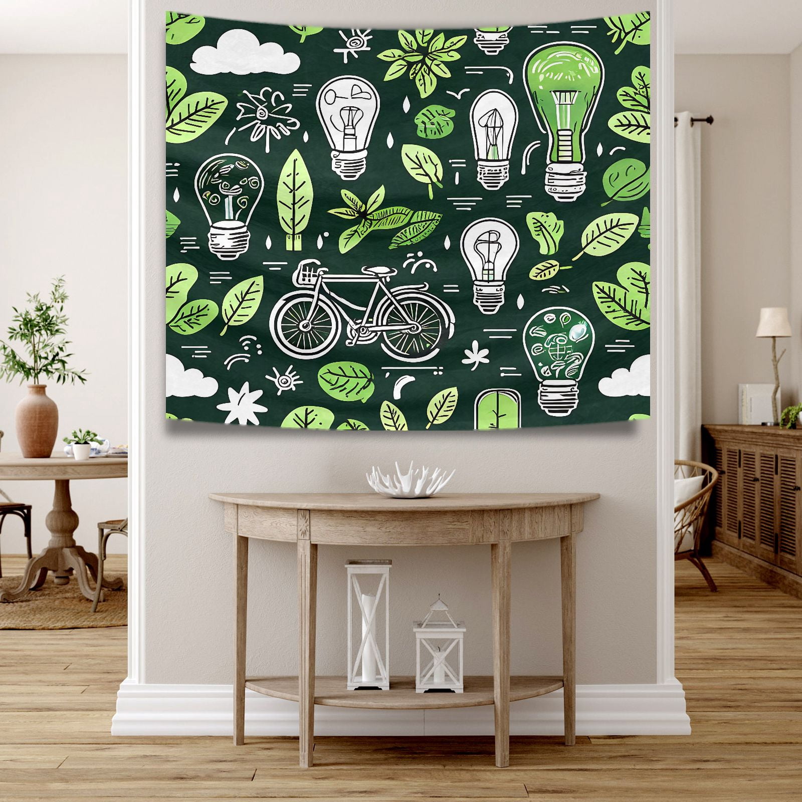 Boho Ethnic Durable Wall Hanging Tapestry Modern Water Droplets Circular Lines Turbines Big Tapestry 51x59 Inches Electric Cars Bicycles Leaves Bedroom Tapestry for House College Bedroom Office Dorm