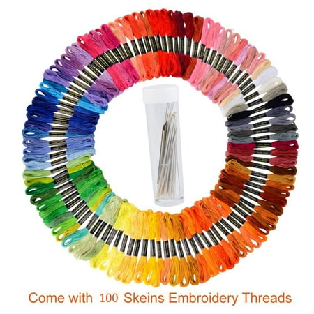 Premium Rainbow Color Embroidery Floss – Cross Stitch Threads – Friendship Bracelets Floss – Crafts Floss – 100 Skeins Per Pack, 30pcs Free Set of Embroidery Needles and 2 (Best Embroidery Floss For Friendship Bracelets)