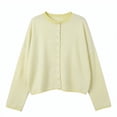 thumbnail image 2 of Women Crew Neck Striped Button Front Knit Cardigan Long Sleeve Cropped Fall Casual Sweater S, 2 of 3