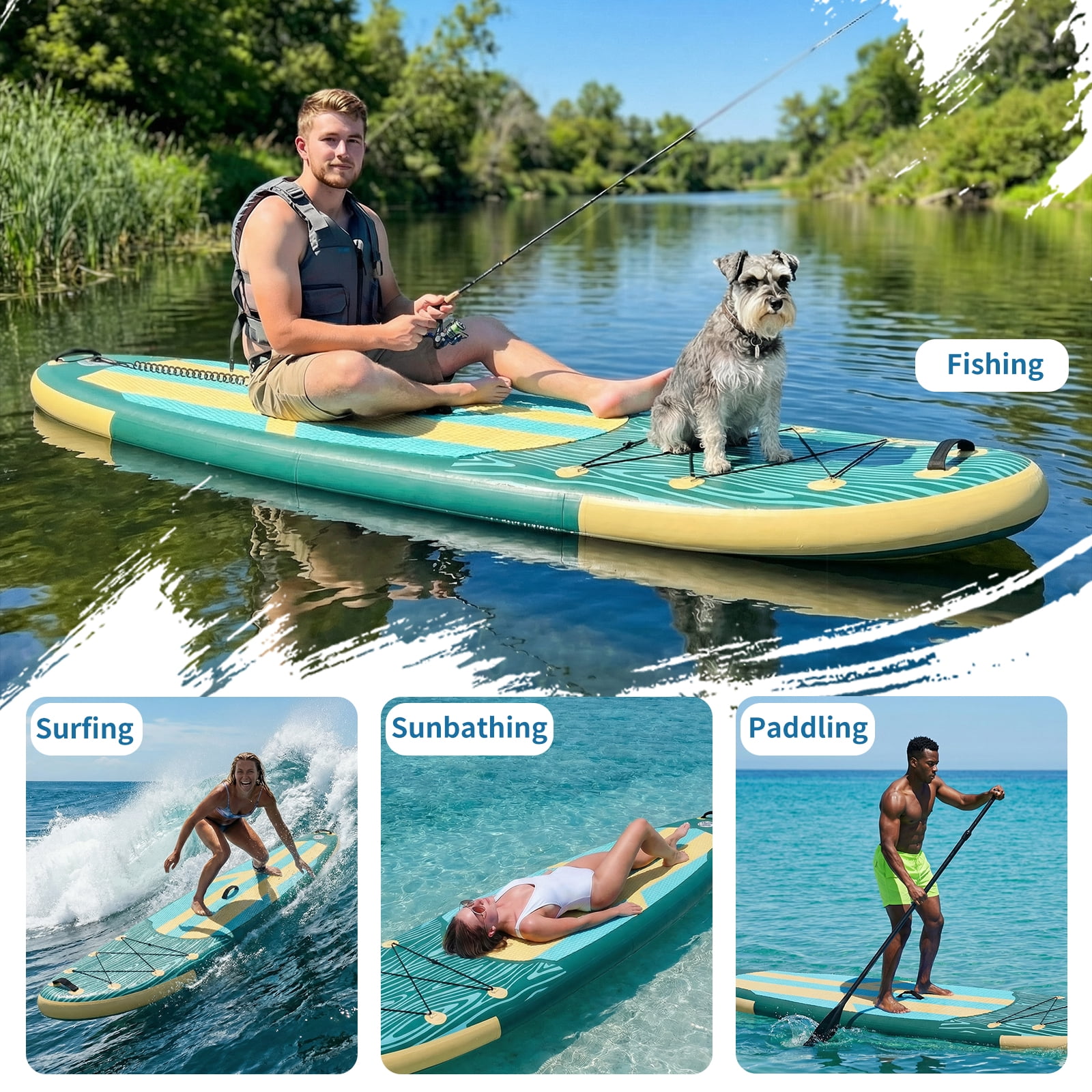 SHOUFTW Inflatable Paddle Board,Equipped With SUP Paddle Board Accessories, The Non-slip EVA Deck Design Restarts The Surfboard,Surfboard for Youth&Adults of All Skill Levels,Yellow Green