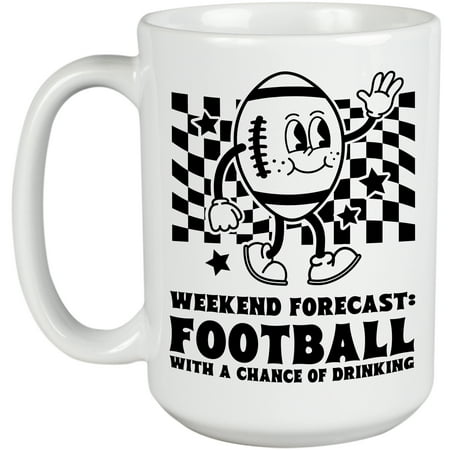

Weekend Forecast Football with a Chance of Drinking Retro Football Ball Art Merch Gift White 15oz Ceramic Mug