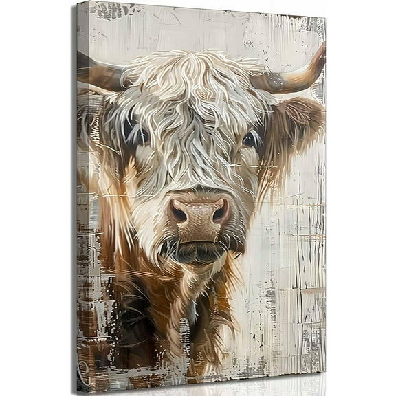 WFSposter Vintage Highland Cattle Canvas Wall Art Countryside Scottish Cow Painting Picture Wall Decor Farmhouse Poster Print Artwork for Living Room Bedroom Bathroom Home Decoration