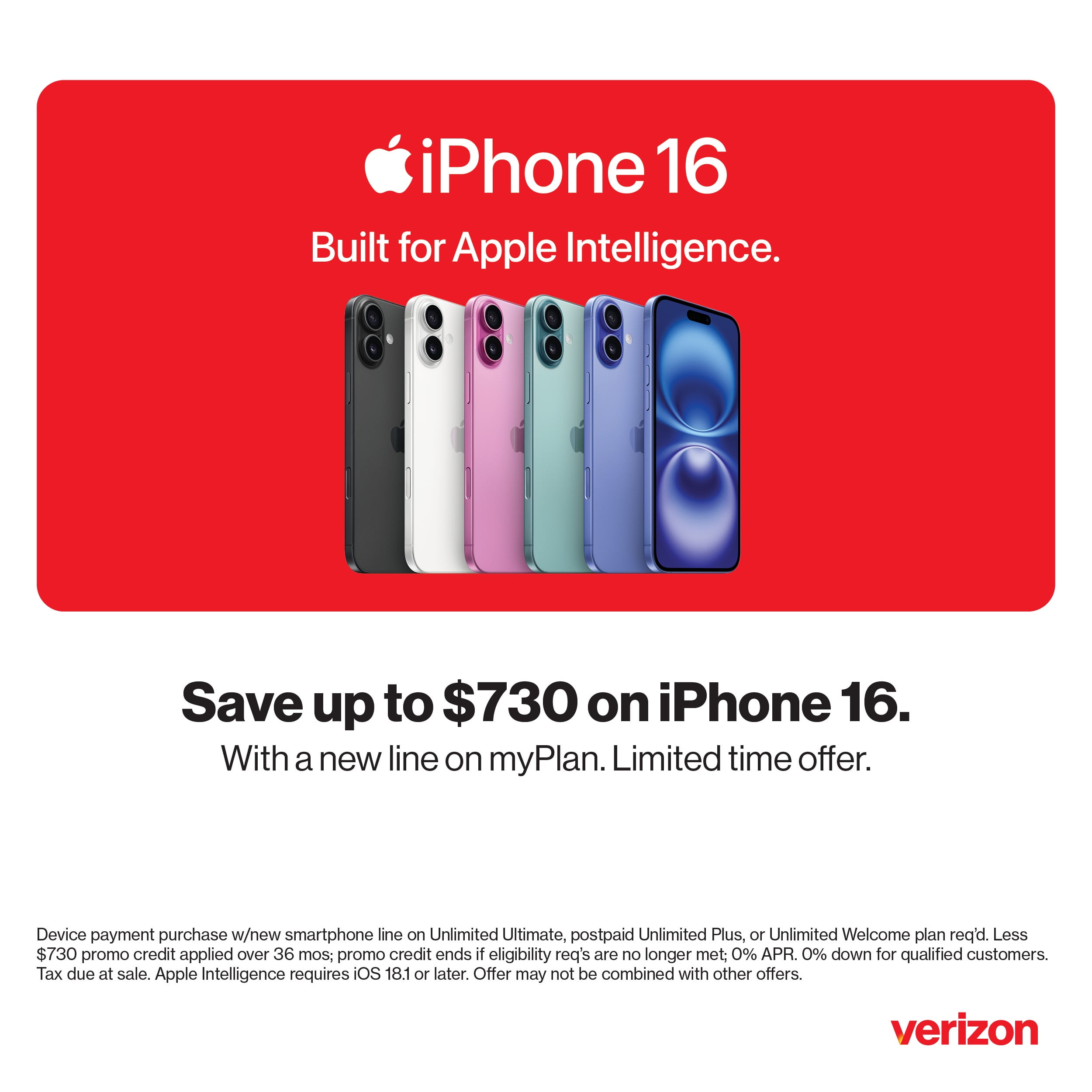 Verizon iPhone 16 256GB Pink. Apple Intelligence.