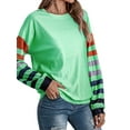 thumbnail image 5 of HUBERY Women Stripe Printed Colorblock O Neck Long Sleeves Blouse, 5 of 6