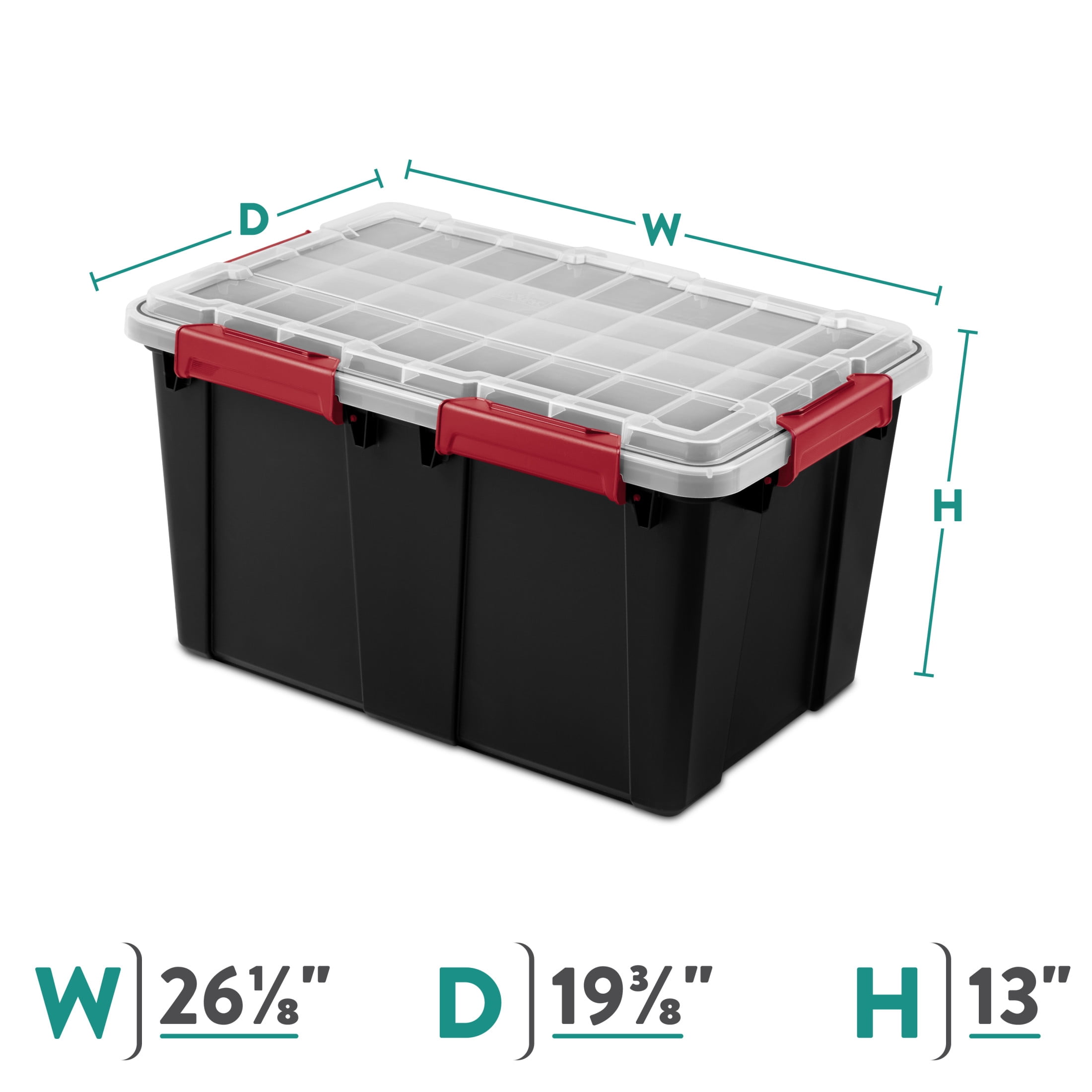 Sterilite Large Gasket Tote, 20 Gallon IP68 WaterProof Plastic Storage Bin with Lid, Gasket Seal and Durable Latches, Black