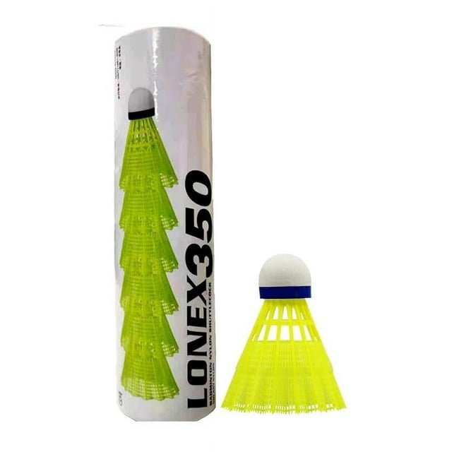 Lonex 350 Volant de Badminton en Nylon, Vol Stable, Récupération Rapide Vert, Lot de 6, avec Base Synthétique Complète Liège