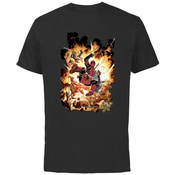 Marvel Deadpool Super Hero Comic Art ‘Splodey Battle - Short Sleeve Cotton T-Shirt for Adults - Customized-Black