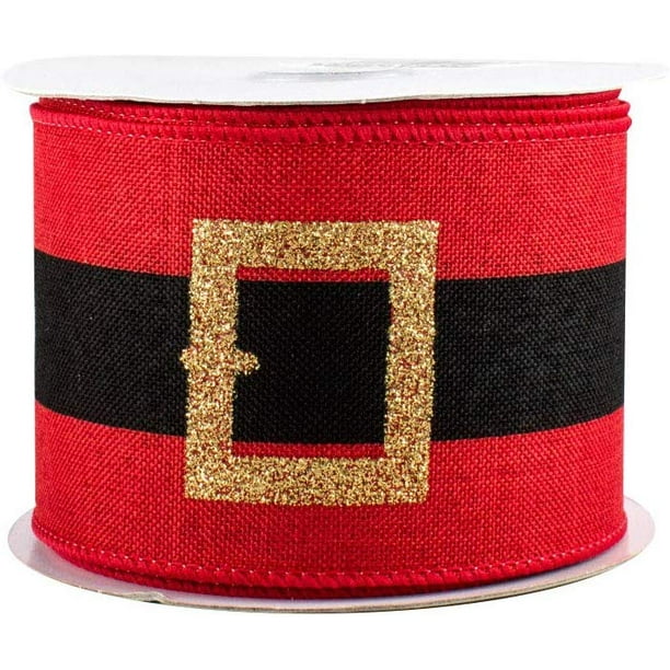 Santa’s Belt Wired Christmas Ribbon - 2 1/2" x 10 Yards, Vibrant Red