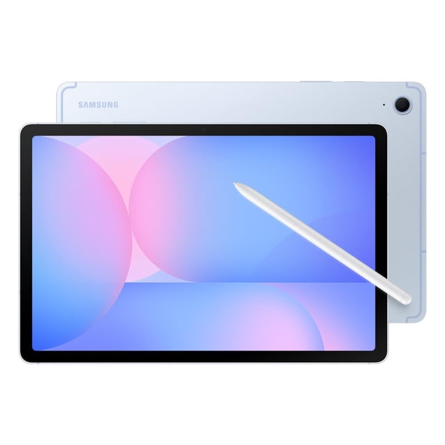 tableta samsung galaxy s10 fe 128gb 8gb azul tablet Android 10.9" con pantalla 1440x2304, procesador Exynos 1580, 8GB RAM y 128GB de almacenamiento; S Pen sobre la pantalla, trasera azul con cámara trasera 13MP en esquina, cámara frontal ultrawide 12MP y lector de huellas lateral.
