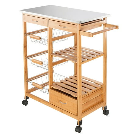 Zimtown Kitchen Trolley Cart Stainless Steel Flip Top W 2 Drawers