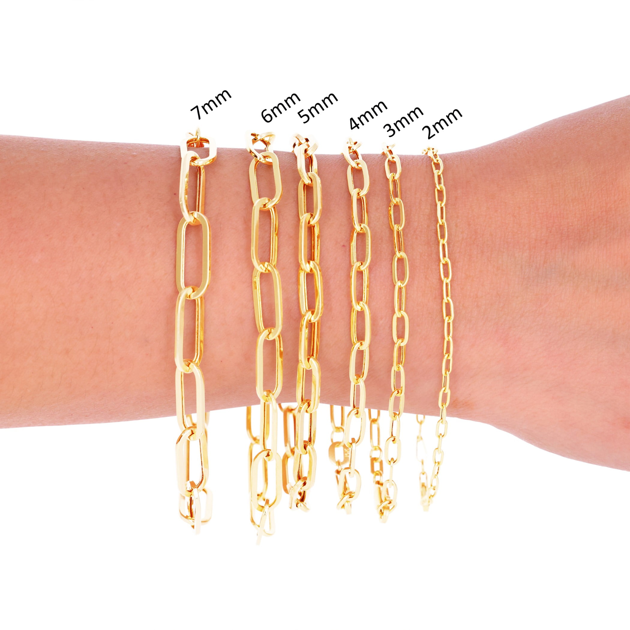 Nuragold 14K Real Yellow Gold Paperclip Chain Elongated Cable Link Bracelet 7"-8" (2mm-7mm) Italian Jewelry for Men & Women