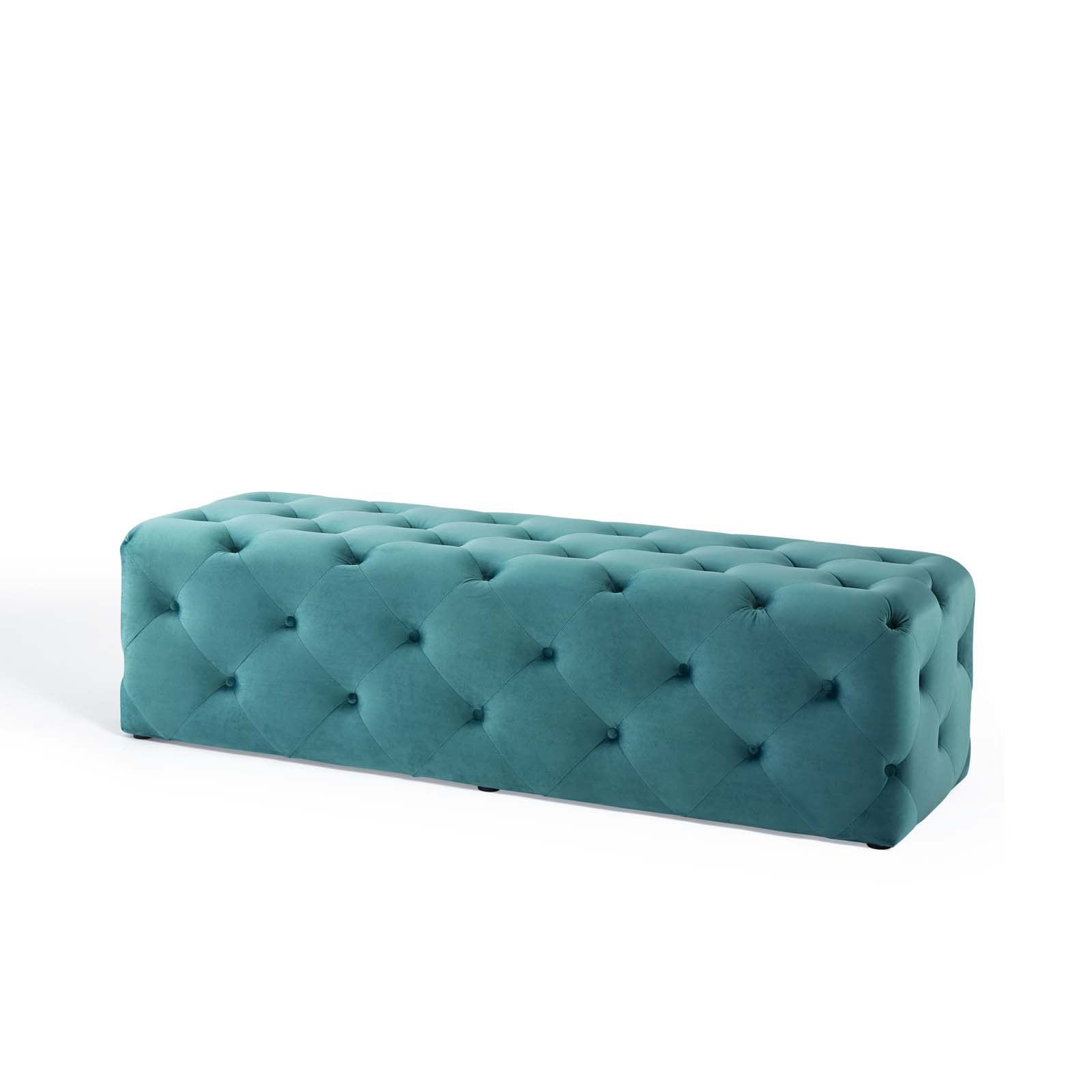 Sea Blue Velvet Tufted 60" Bench with Deep Button Detailing