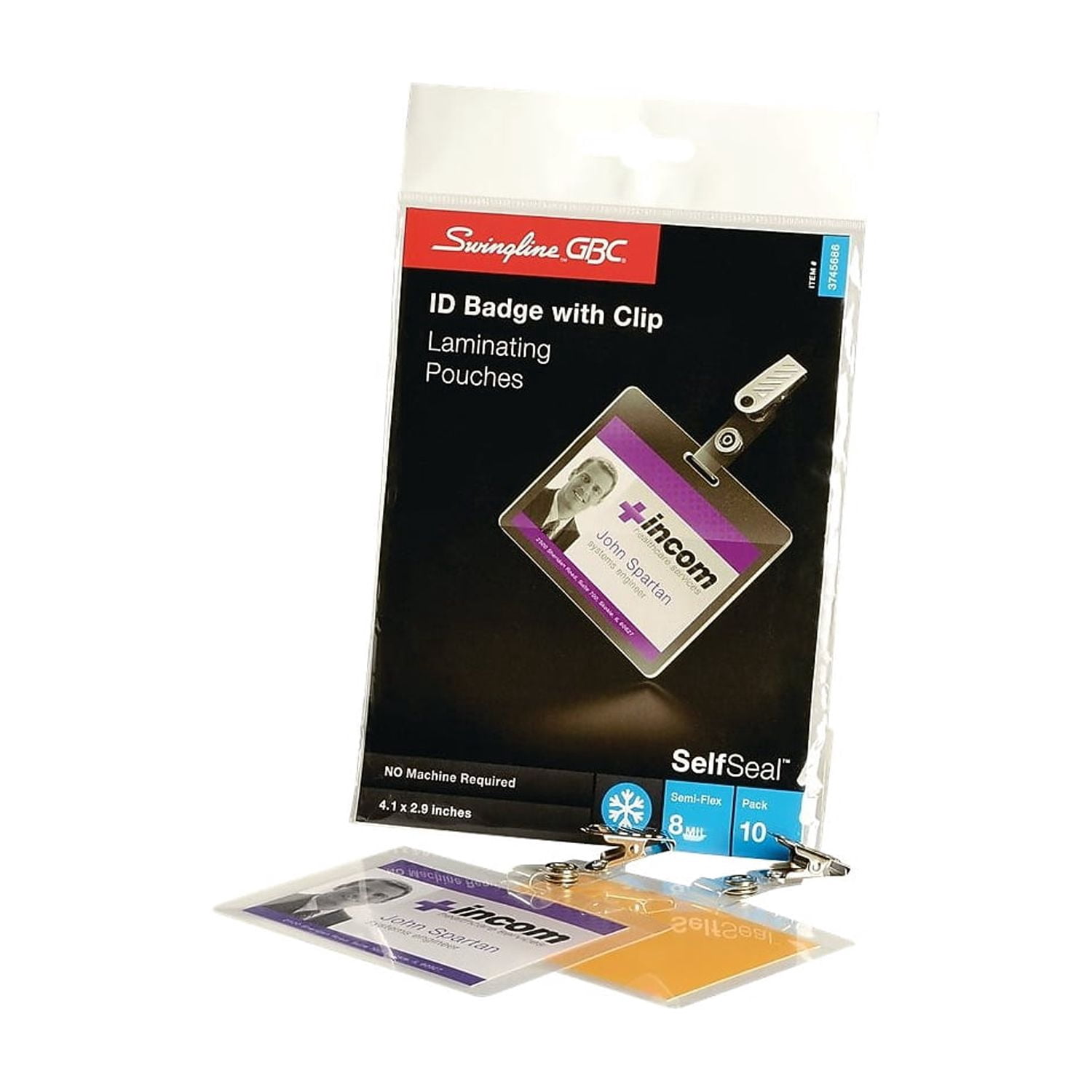 GBC, GBC3745686, Self-Sealing ID Badge Laminating Pouches, 10 / Pack, Clear
