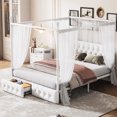 thumbnail image 2 of Upholstered Headboard Queen Metal Canopy Platform Bed With 2 Storage , Engaging For Queen, Headboard, Drawers, White, 2 of 7