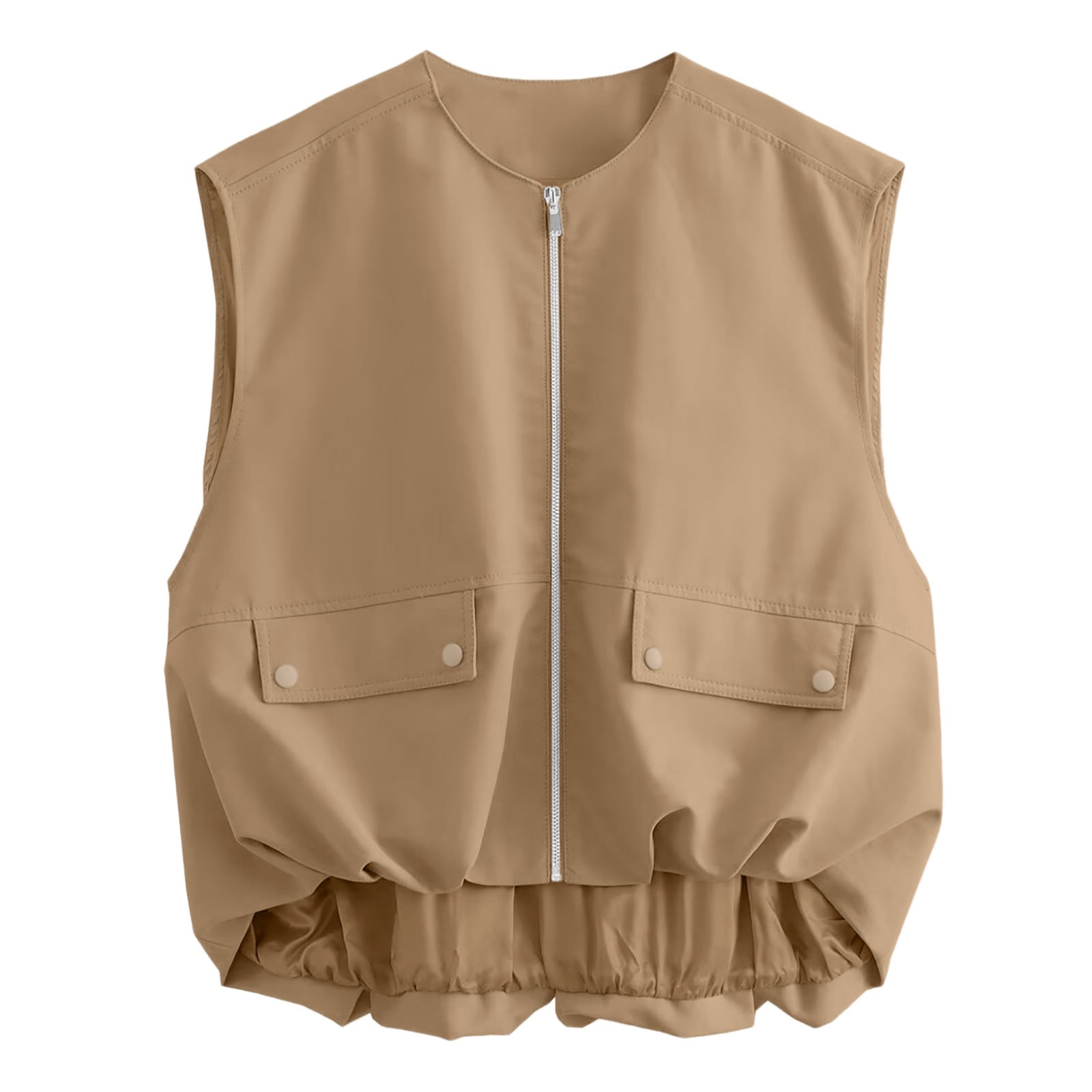 Blouses for Women Dressy Casual Women's Fashion Sleeveless Pocket Wide Songma Solid Color Cardigan Zipper Athletic Wear Women Long Sleeve Casual T Shirt Long Sleeve Tops for Womens Baseball Te Brown S