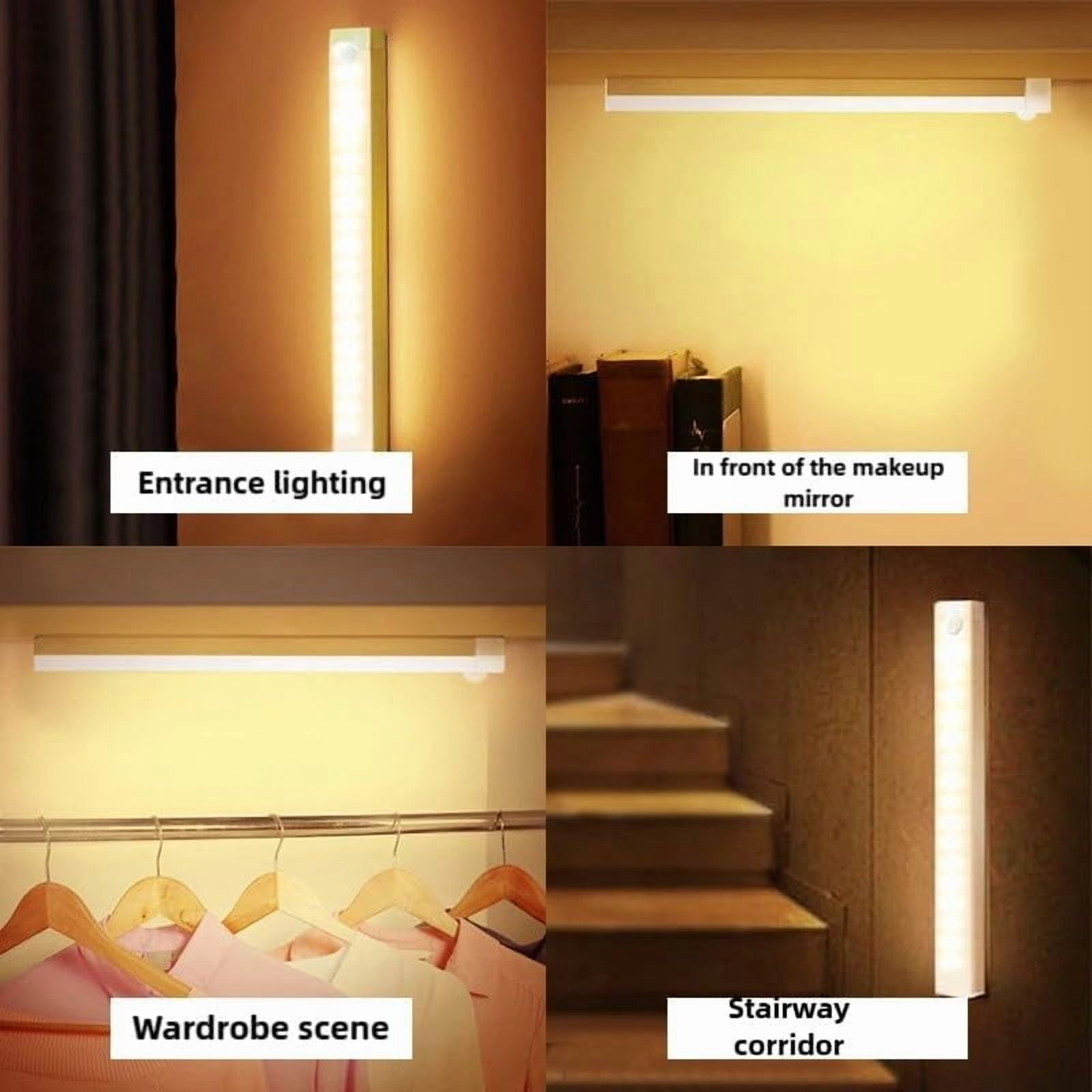 Punch-Free Smart Sensor Magnetic Rechargeable LED Lights,1/3/5pcs 7.87in Wireless USB Closet Lights with Infrared Motion Sensing & Always-On Mode,Warm White & Cool White,for Stairs,Wardrobe,Cabinet