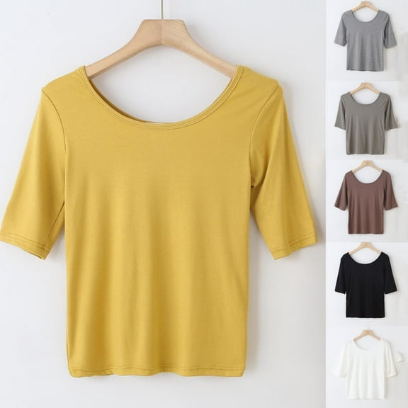 Olyvenn Regular Street Style Crop Top Scoop Neck Tee for Womens Cotton Tshirt Soft Comfy Short Sleeve Bottomed Shirt Army Green XXL