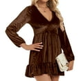 thumbnail image 4 of Christmas Dresses for Women Velour Long Sleeve Dresses Women Brown Dress A-line Dresses Party Dress Womens Fall Dress, 4 of 4
