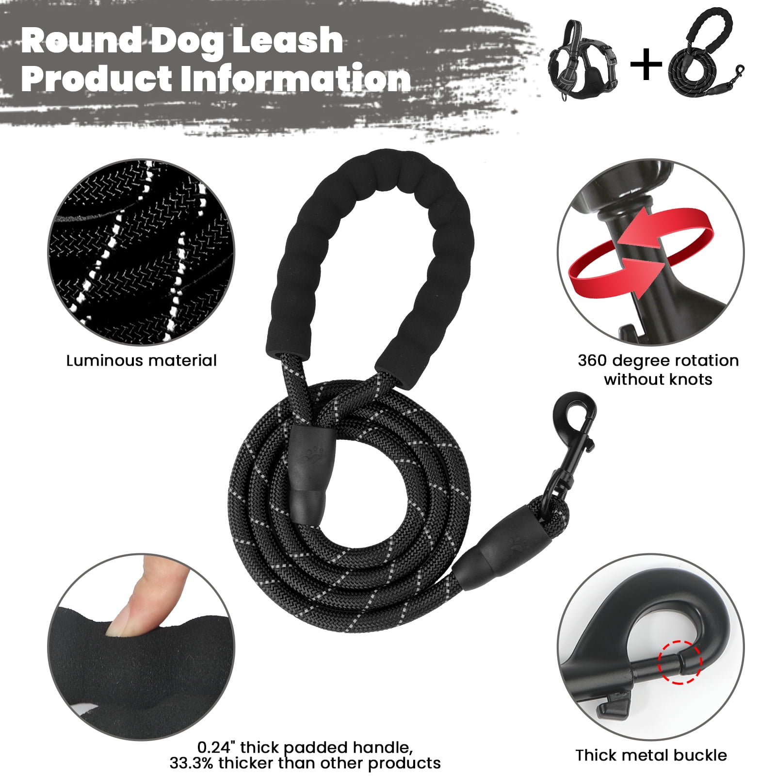 MASBRILL Dog Harness and Leash Set, No Pull Vest Harness, Reflective Adjustable Soft Padded Pet Harness with Handle for Small to Large Dogs