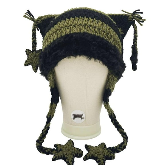 Yokua Y2K Teens Winter Cat Ear Hat Knit Hat Handmade Cat Ear Shape Hat Casual Wear