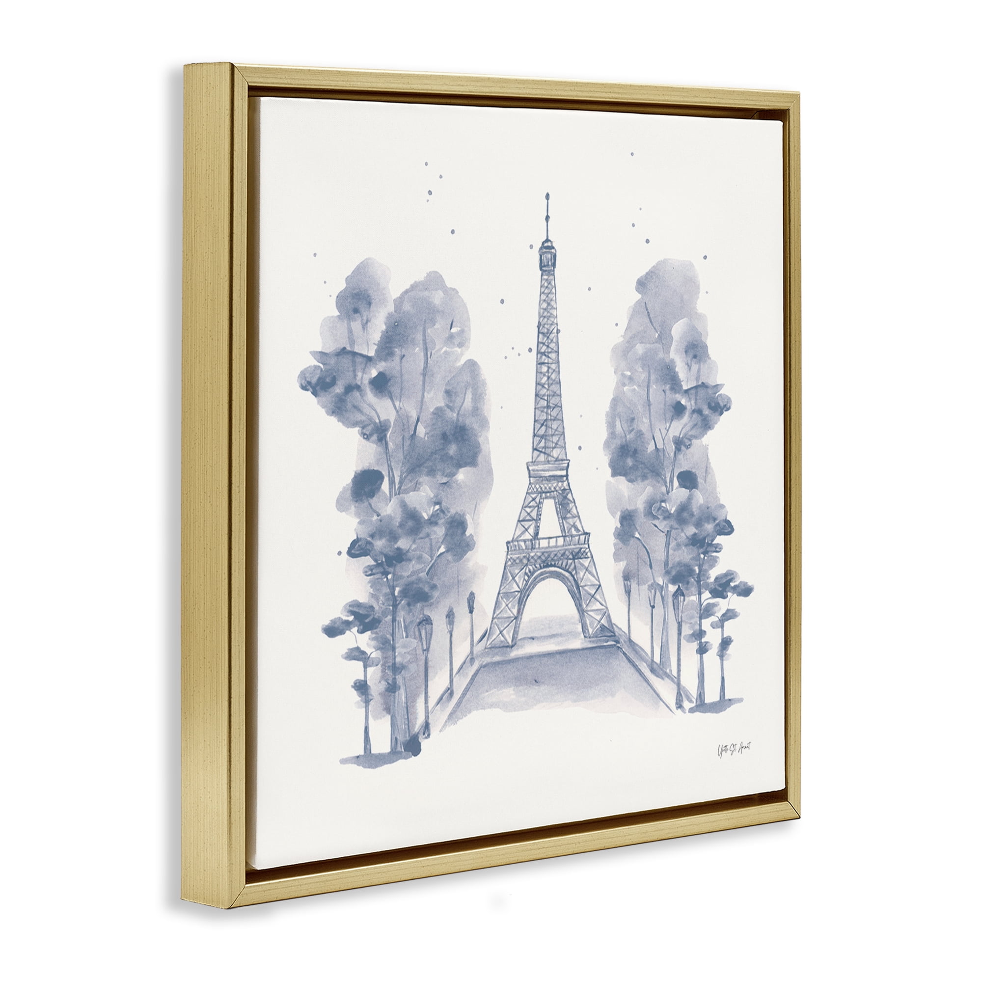 Stupell Industries Eiffel Tower Watercolor Buildings & Architecture Painting Gold Floater Framed Canvas Art Print Wall Art, 25 x 25