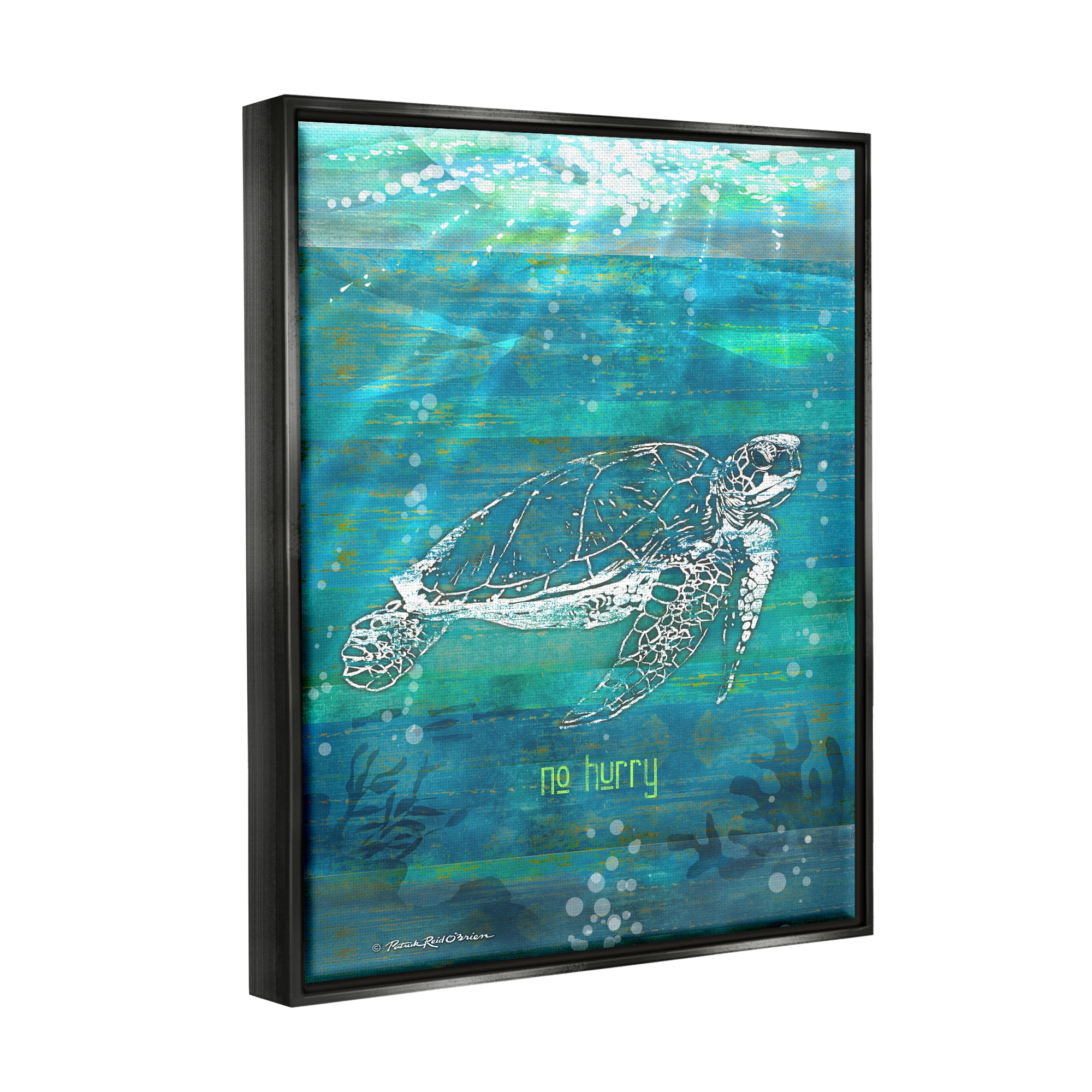 Stupell Industries No Hurry Turtle Phrase Animals & Insects Painting Black Floater Framed Art Print Wall Art, 17 x 21