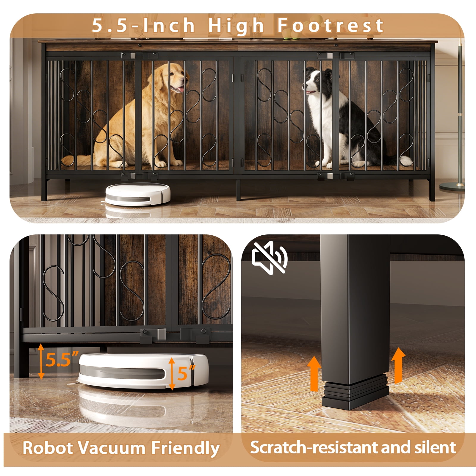 Bel Ark Heavy Duty 2-Door 71" Wood and Metal Furniture Style Crate for Dogs with 2 Dog Crate