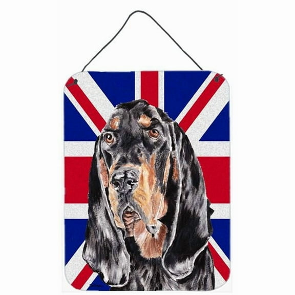 Black and Tan Coonhound with English Union Jack British Flag Wall or Door Hanging Prints