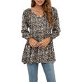 thumbnail image 1 of Mujeres floral impreso Top V Masajeadores de cuello pullover ruffle hem linterna manga larga alta cintura casual túnica para señora type2 S, 1 of 8
