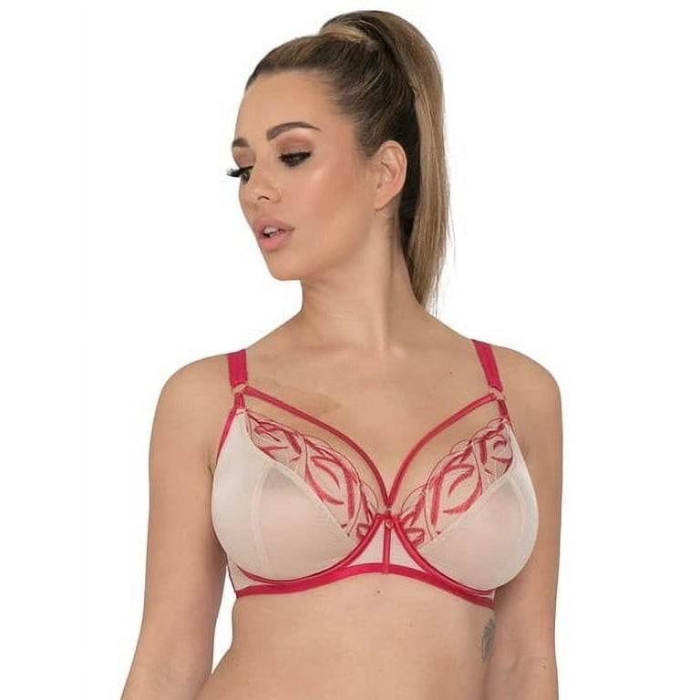 SCANTILLY BY CURVY KATE Latte/Red Submission Underwire Bra, US 30G, UK 30F,  NWOT