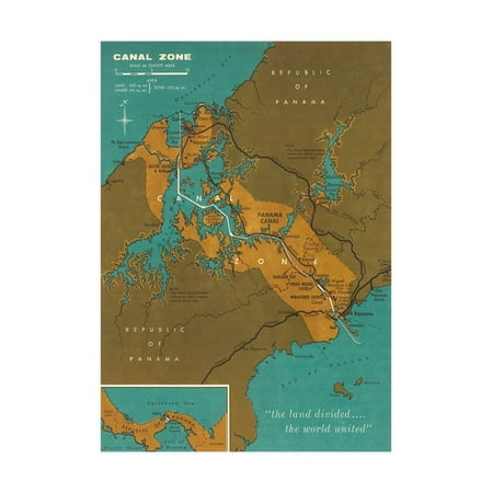 Map of Panama Canal Zone Print Wall Art (Best Time To Go To Panama Canal)