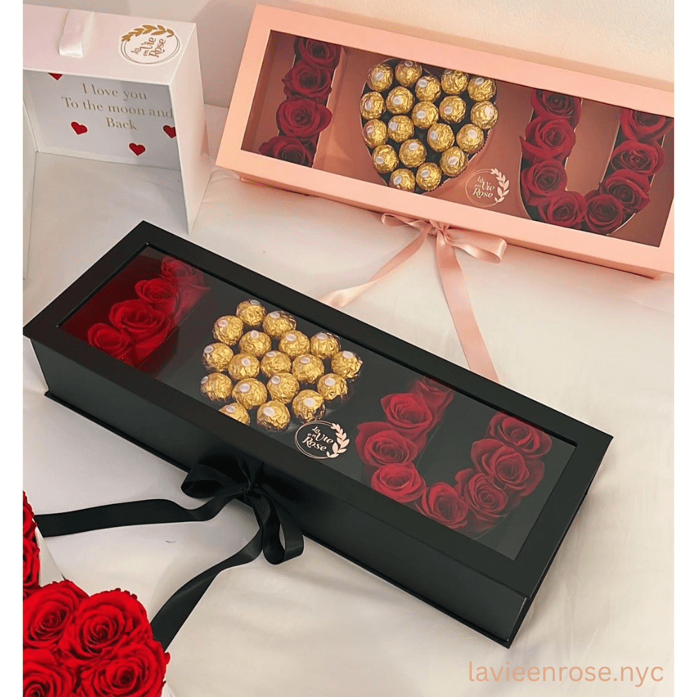 Unikpackaging “I Love U” Box, Clear Top, Plastic Liner, Ribbon, Black