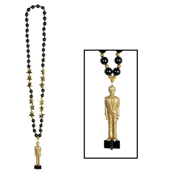 Party Central Club Pack of 12 Black and Gold Beads with Awards Night Statuette Celebrity 36"