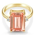 thumbnail image 2 of Gem Stone King 18K Yellow Gold Plated Silver Peach Nano Morganite and White Topaz Ring for Women (6.38 Cttw, Emerald Cut 14x10MM, Gemstone October Birthstone, Size 9), 2 of 4