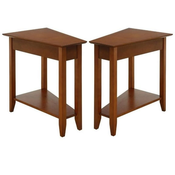 Home Square American Heritage Wedge End Table in Cherry Wood Finish - Set of 2