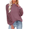 thumbnail image 1 of CEHVOM Women's Round Neck Long Sleeved Lace Stitching Loose Tops Solid Sweatershirt, 1 of 5